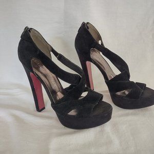 Paris Hilton "Casey" Black Criss Cross Platform Heels, Sz 8
